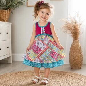 Jona Michelle Girls Patchwork Dress 3T Floral Boho Twirl Summer